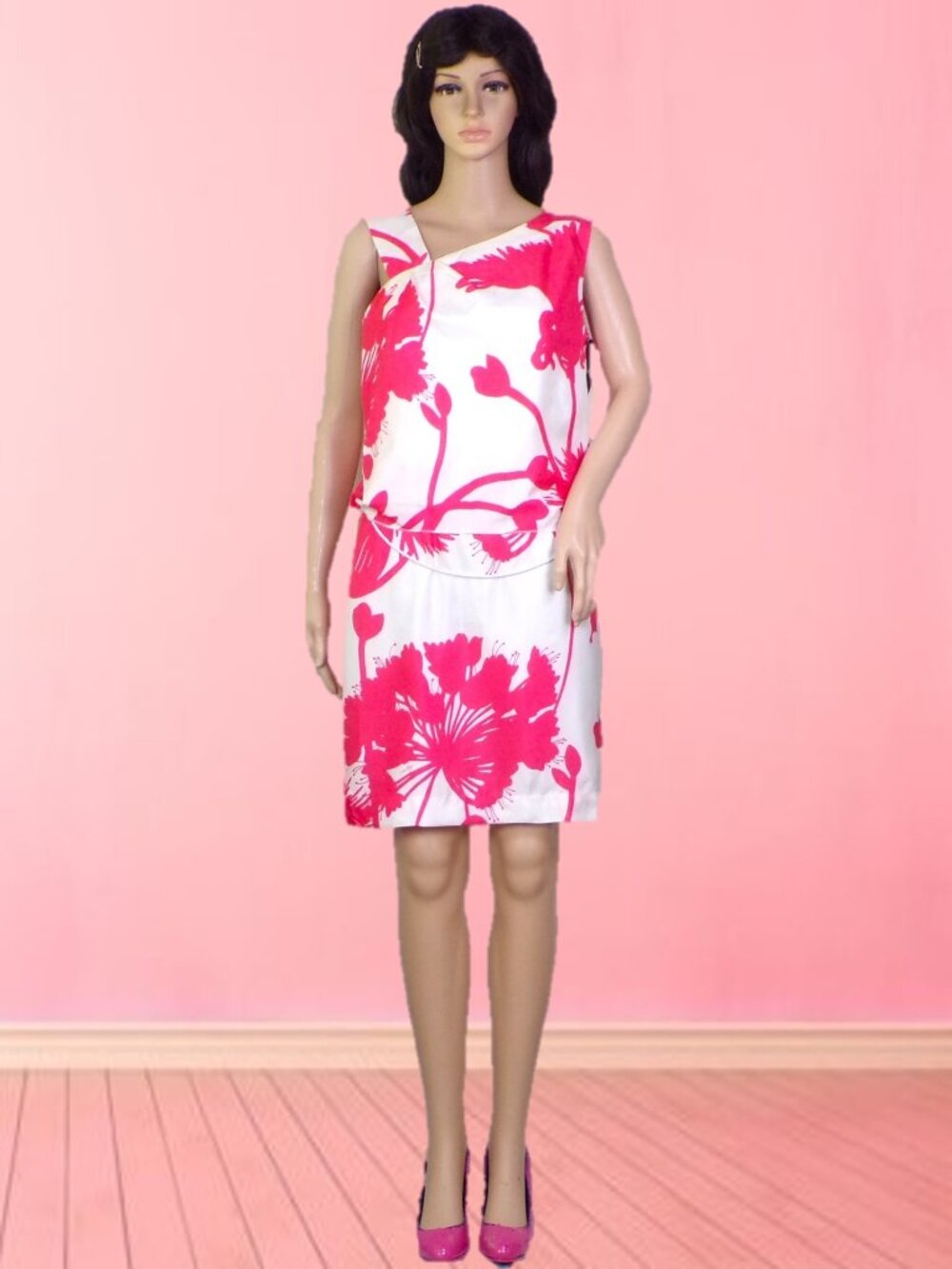 SILK! MILLY OF NEW YORK size 4 watermelon floral sleeveless sheath dress